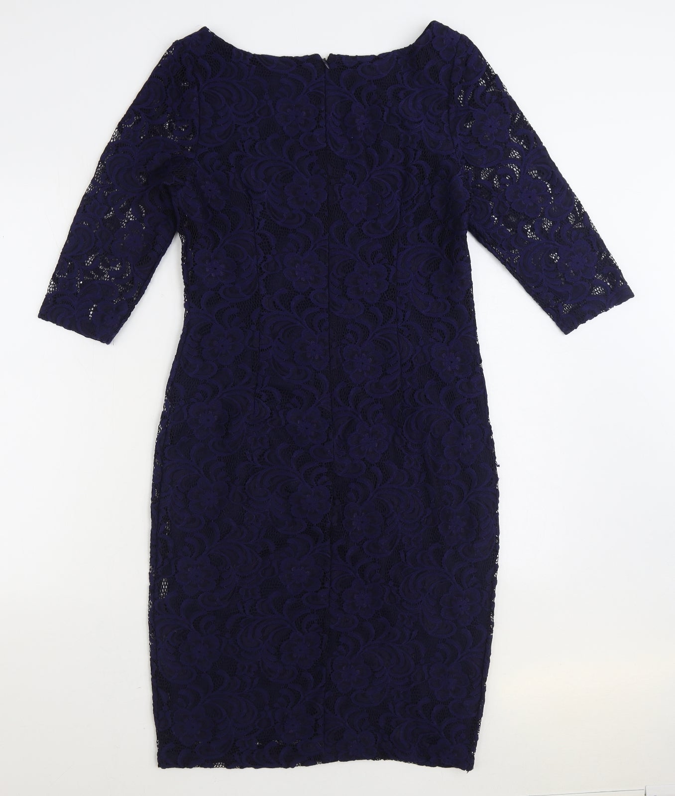 Monsoon Womens Blue Floral Nylon Bodycon Size 14 Boat Neck Zip