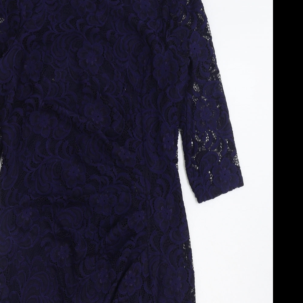 Monsoon Womens Blue Floral Nylon Bodycon Size 14 Boat Neck Zip