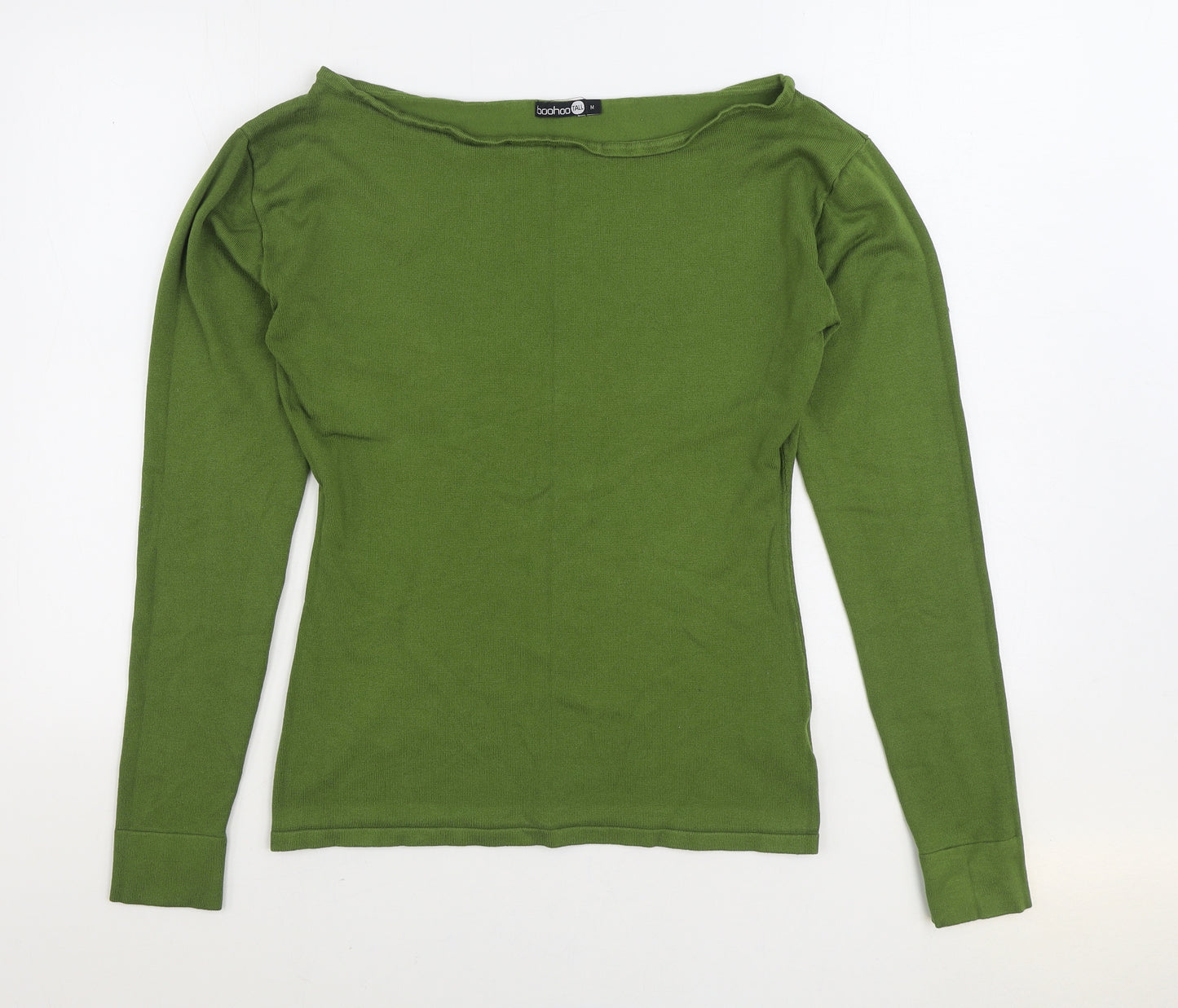 Boohoo Womens Green Boat Neck Viscose Pullover Jumper Size M