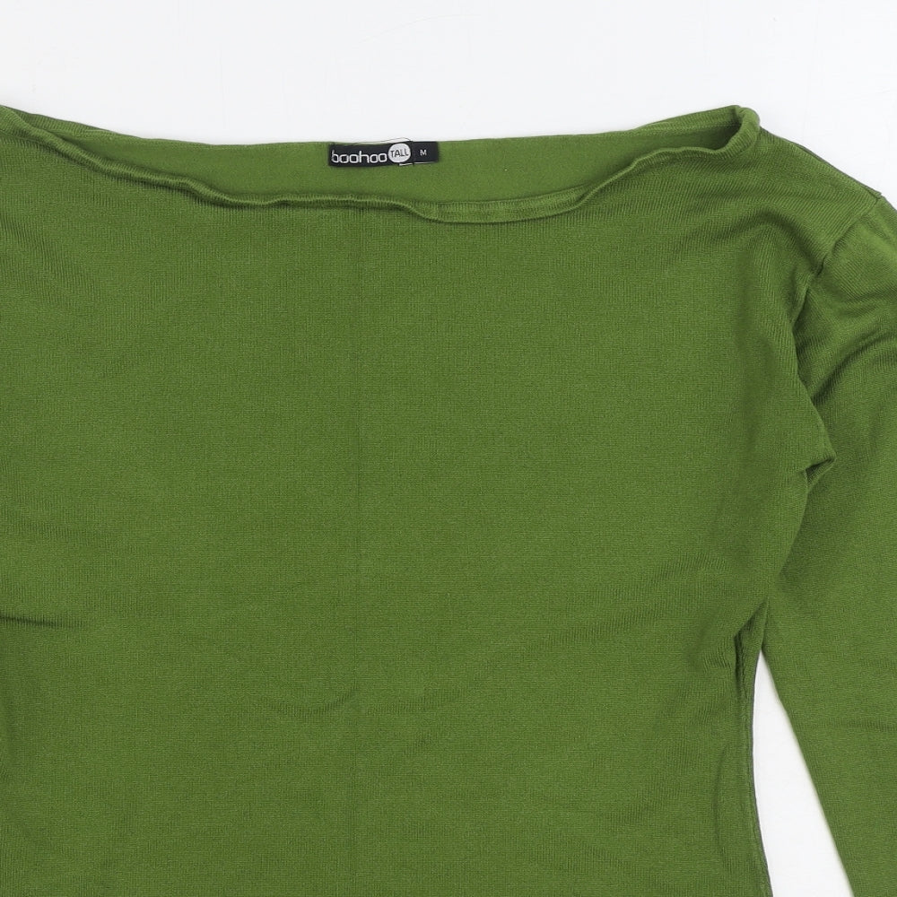 Boohoo Womens Green Boat Neck Viscose Pullover Jumper Size M