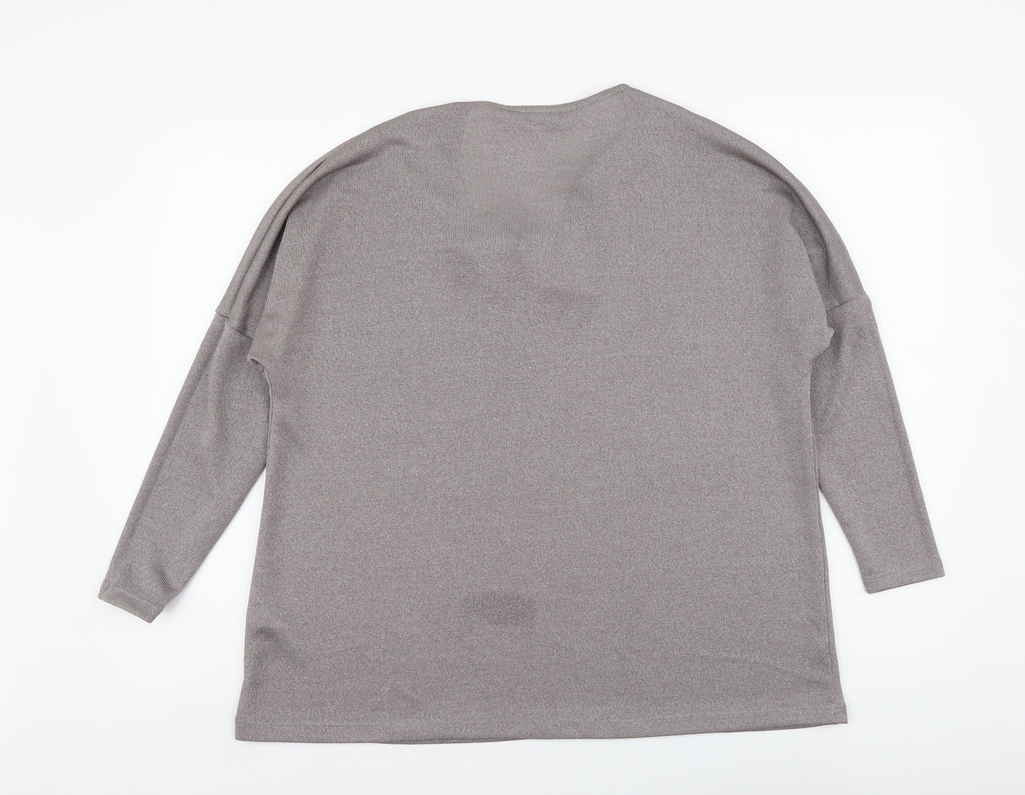 Gallery Womens Grey Polyester Basic T-Shirt Size S V-Neck