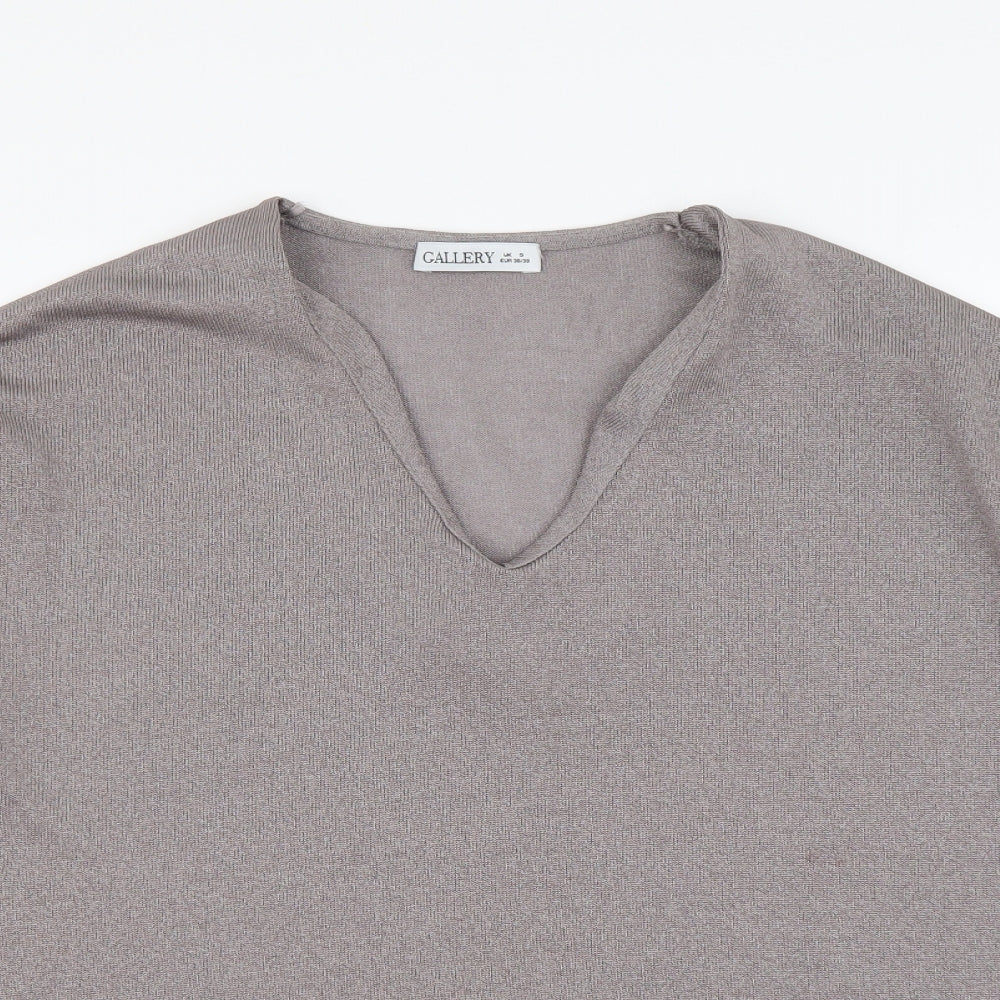 Gallery Womens Grey Polyester Basic T-Shirt Size S V-Neck