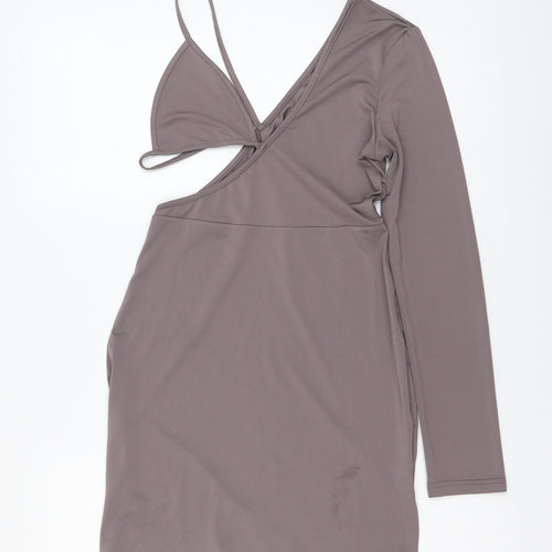 SheIn Womens Grey Polyester Bodycon Size S V-Neck Pullover