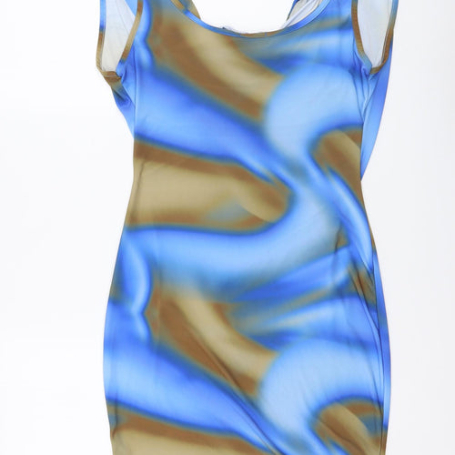 PRETTYLITTLETHING Womens Blue Tie Dye Polyester Mini Size 8 V-Neck Pullover