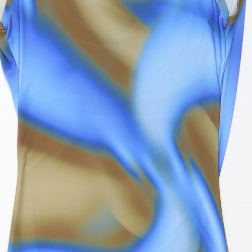 PRETTYLITTLETHING Womens Blue Tie Dye Polyester Mini Size 8 V-Neck Pullover