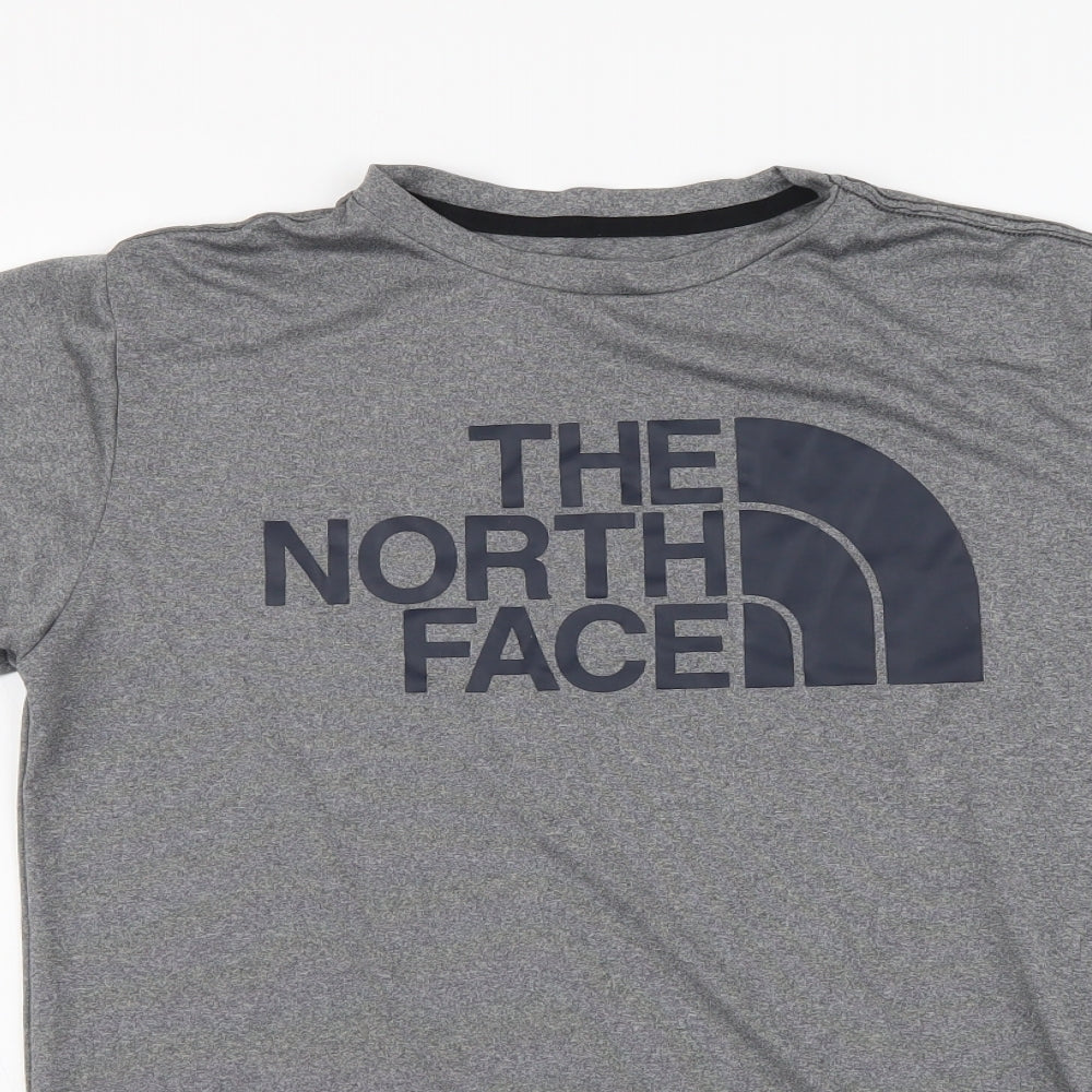 The North Face Boys Grey Polyester Basic T-Shirt Size 13-14 Years Round Neck Pullover