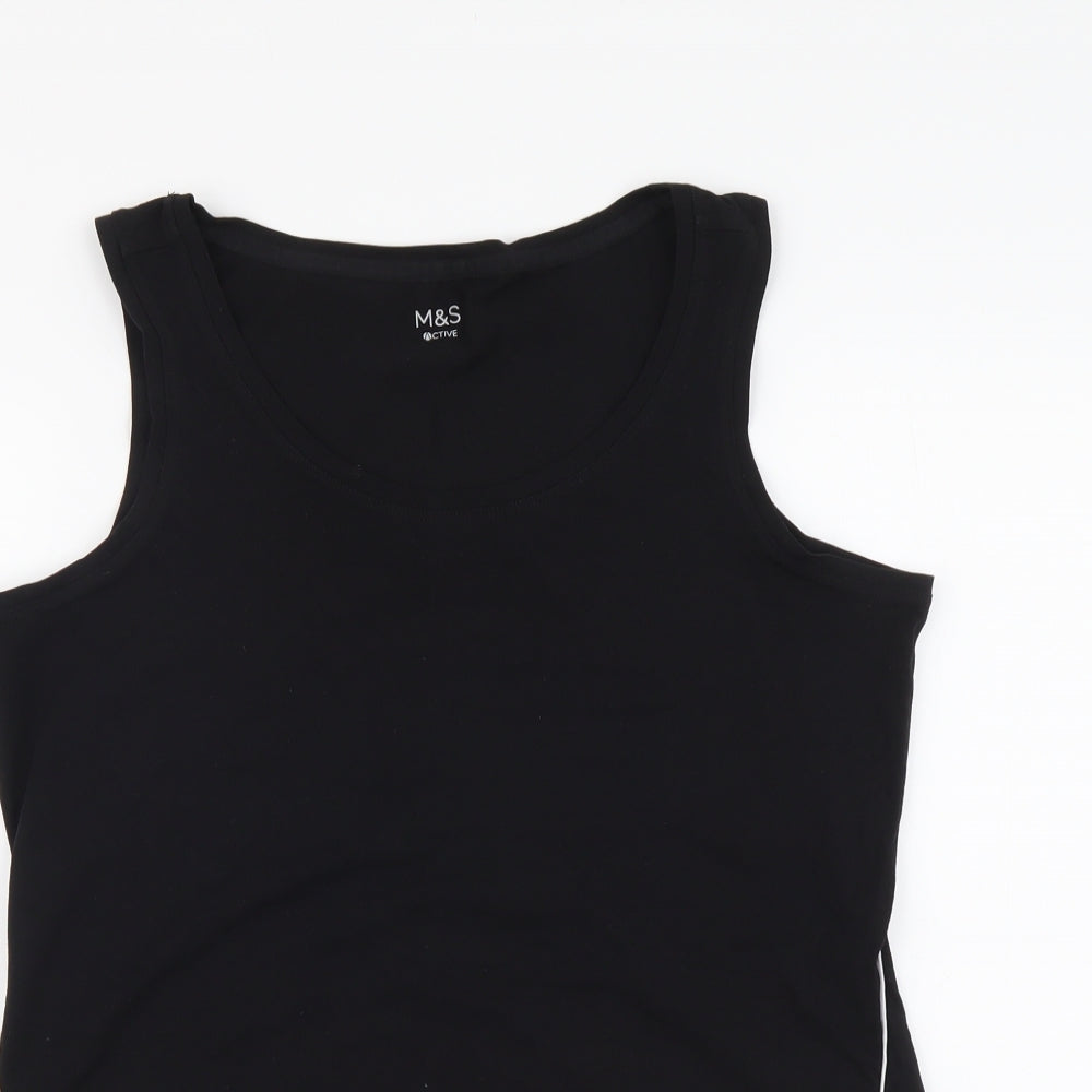 Marks and Spencer Womens Black Cotton Tank Size 14 Round Neck Pullover