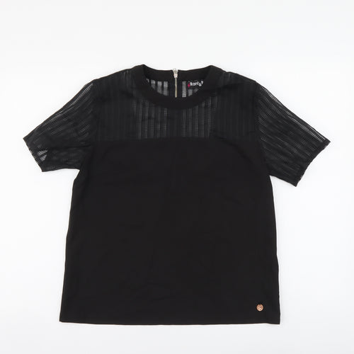 Rant & Rave Womens Black Polyester Basic Blouse Size 10 High Neck