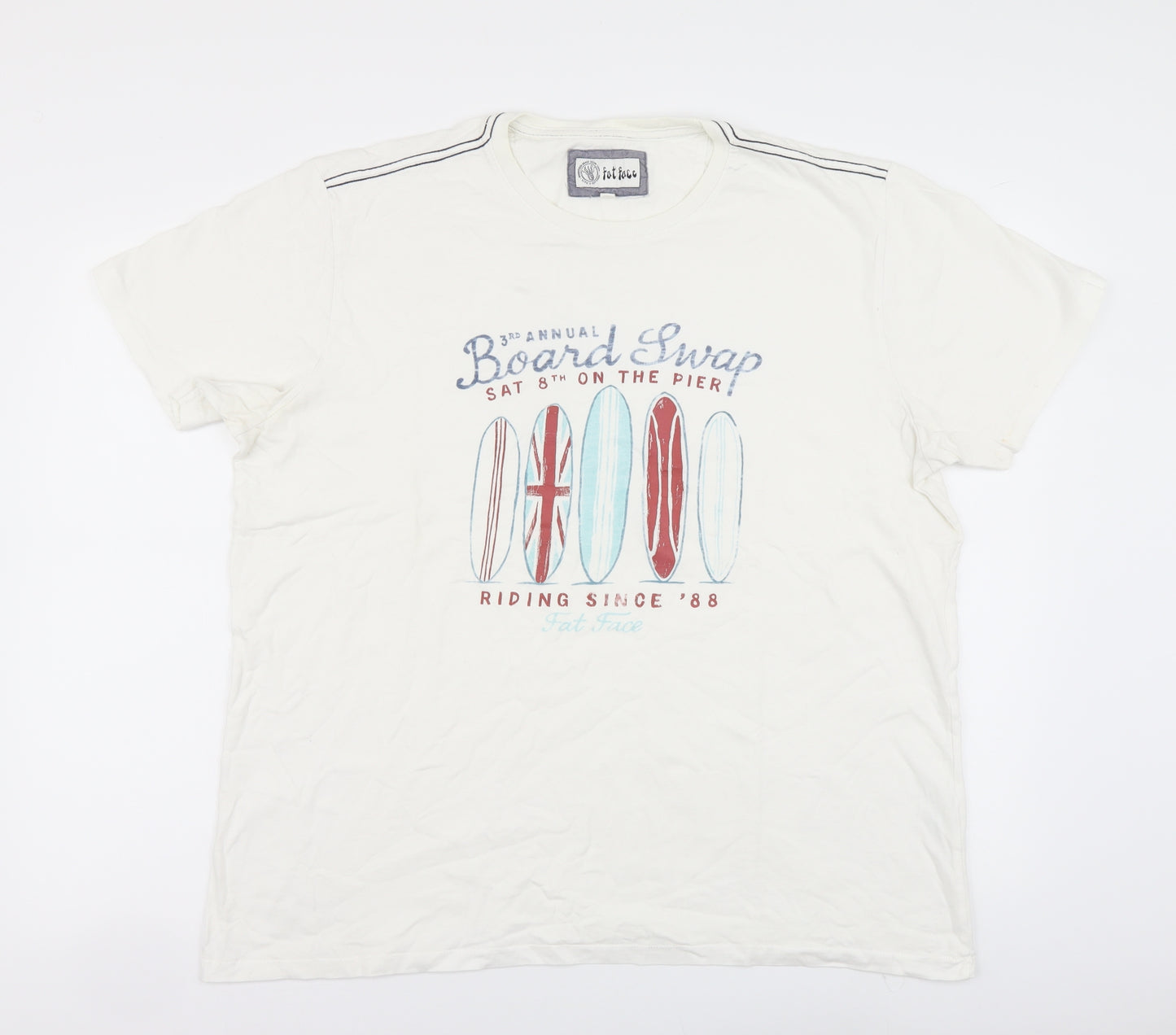 Fat Face Mens White Cotton T-Shirt Size L Round Neck