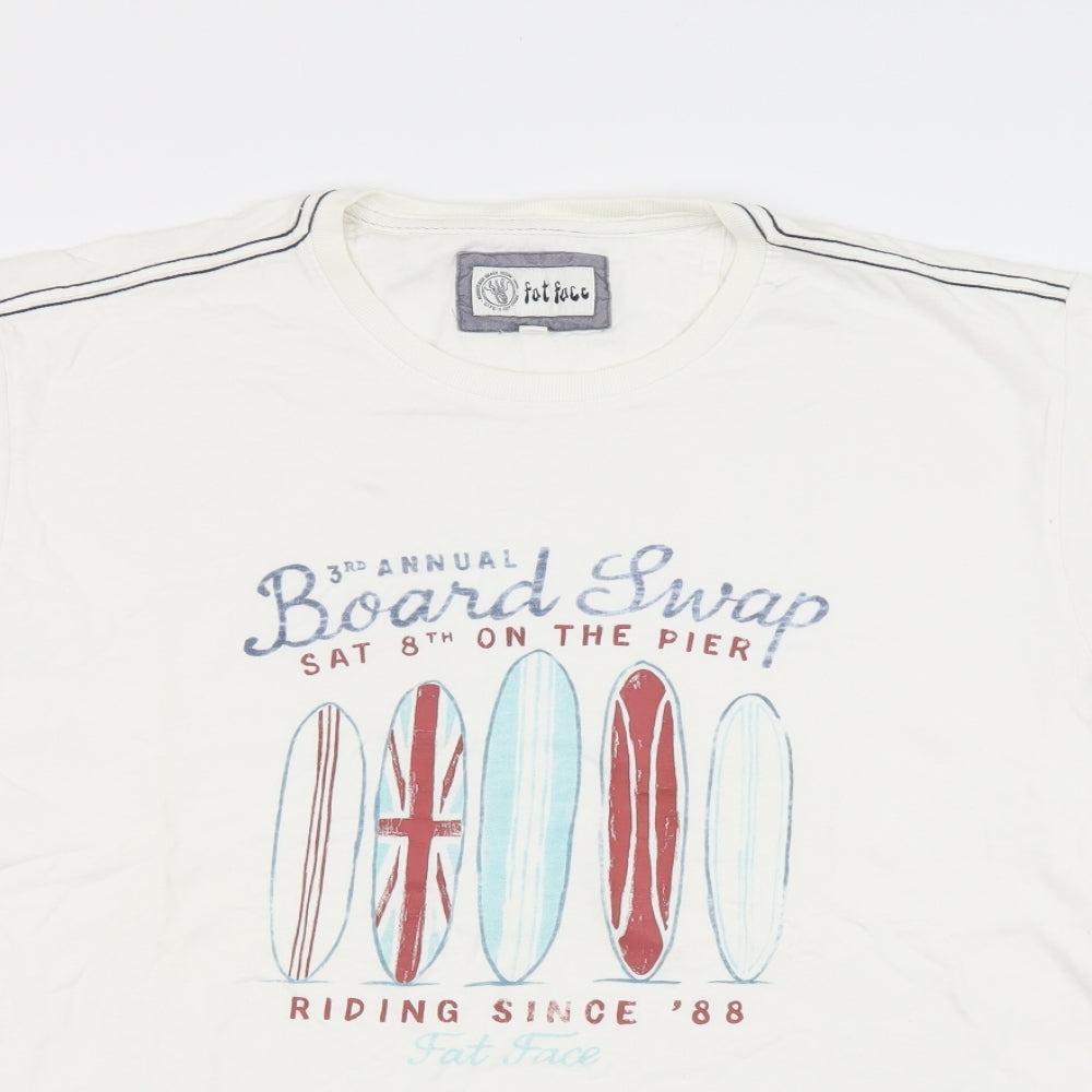 Fat Face Mens White Cotton T-Shirt Size L Round Neck