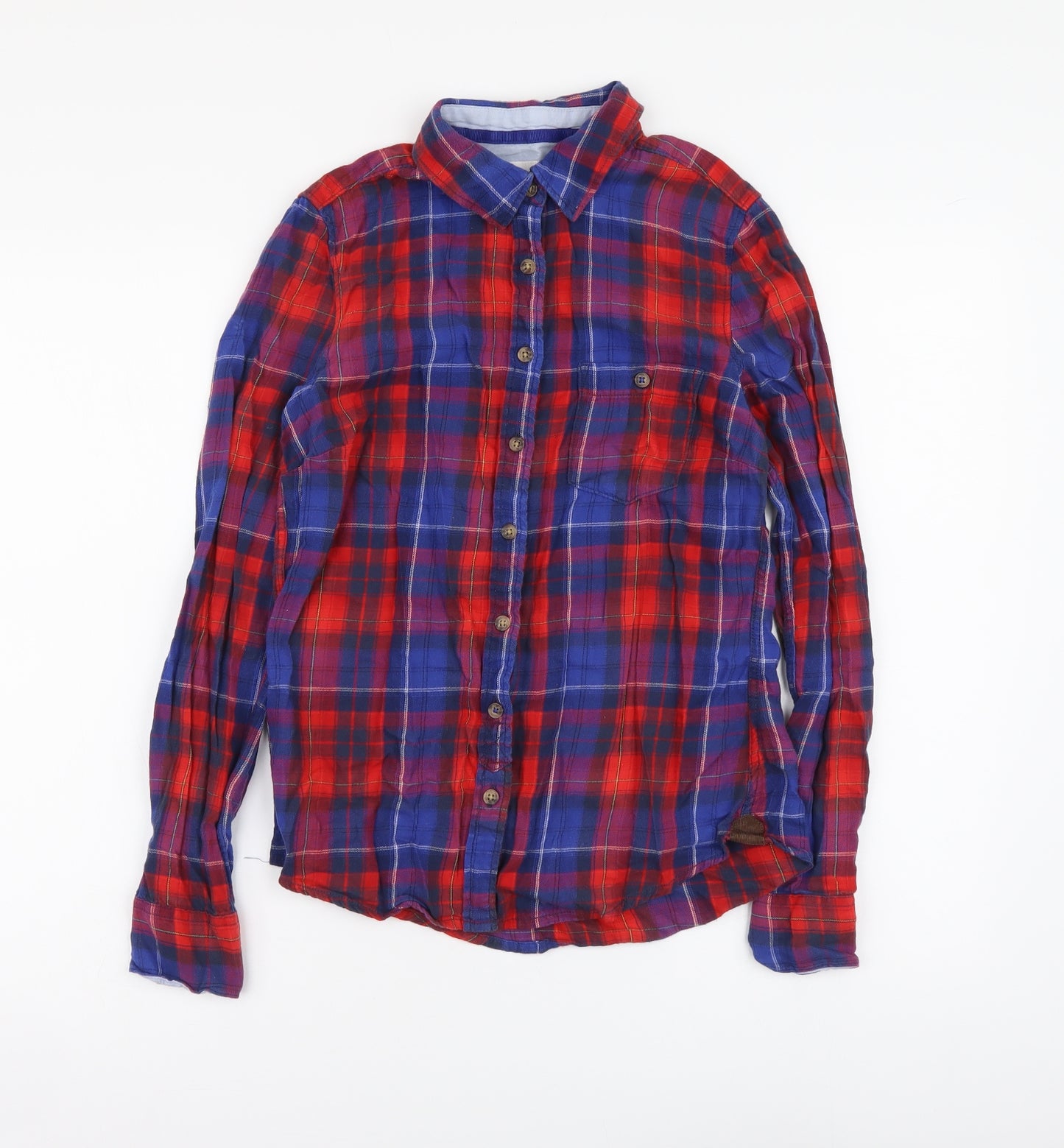 H&M Womens Blue Plaid Cotton Basic Button-Up Size S Collared