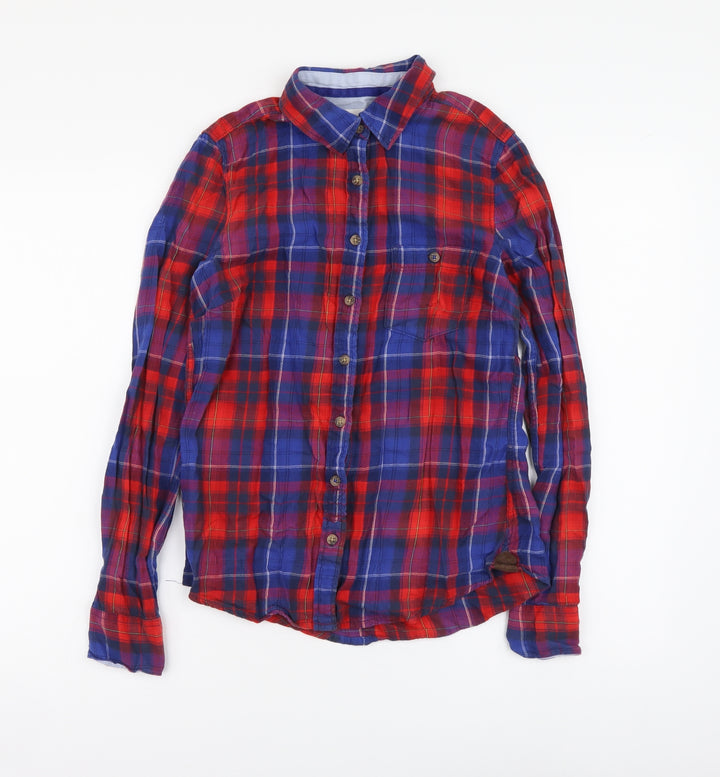 H&M Womens Blue Plaid Cotton Basic Button-Up Size S Collared