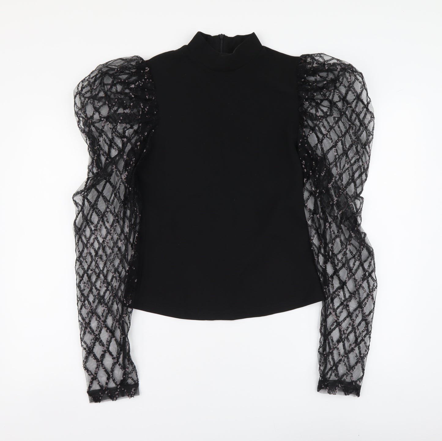 SheIn Womens Black Polyester Basic Blouse Size M High Neck