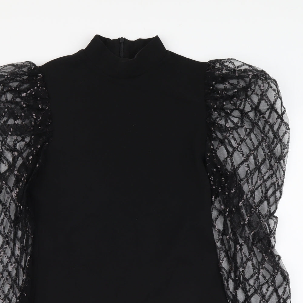 SheIn Womens Black Polyester Basic Blouse Size M High Neck