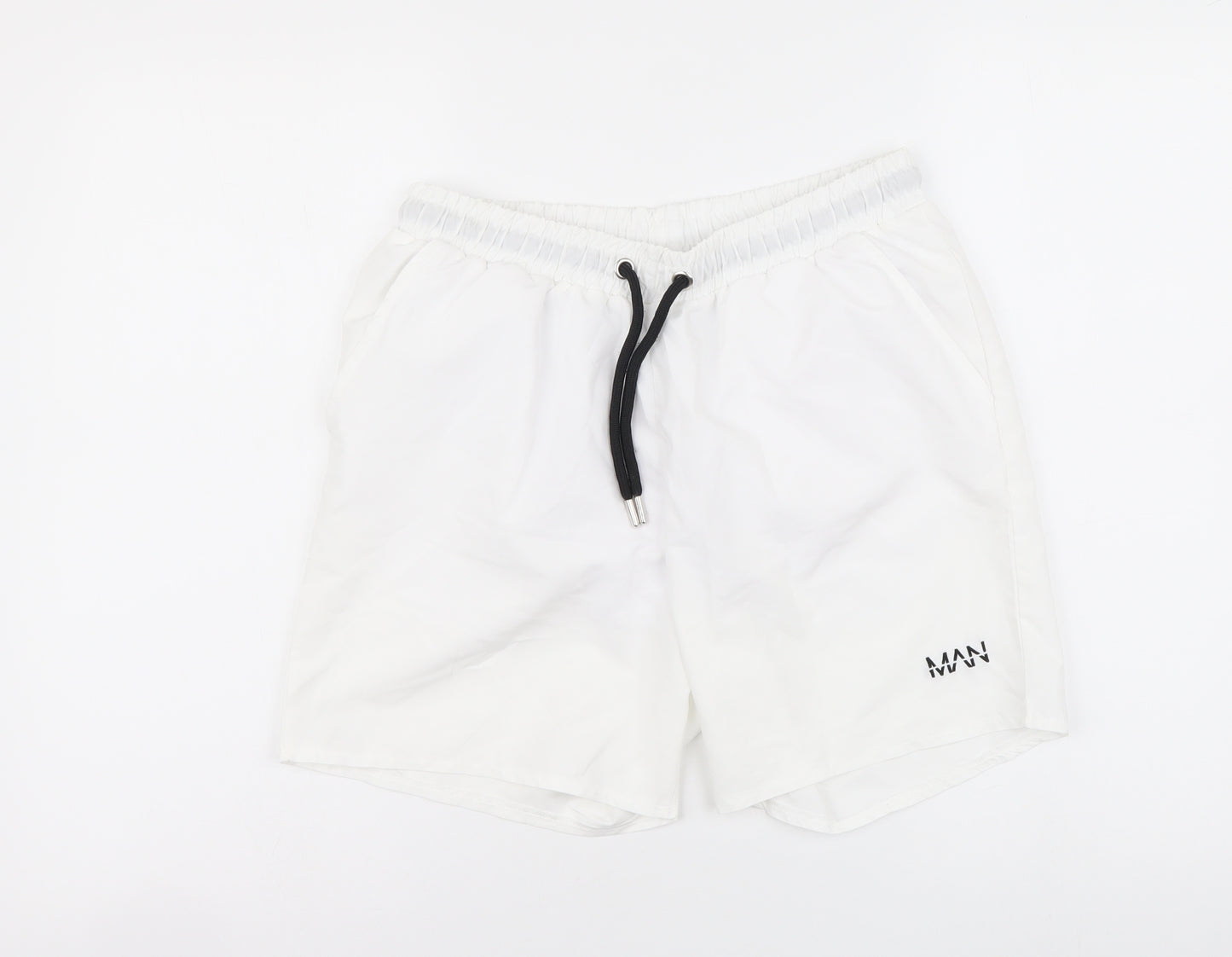 Boohoo Mens White Polyester Sweat Shorts Size S L6 in Regular Drawstring - Swimming shorts