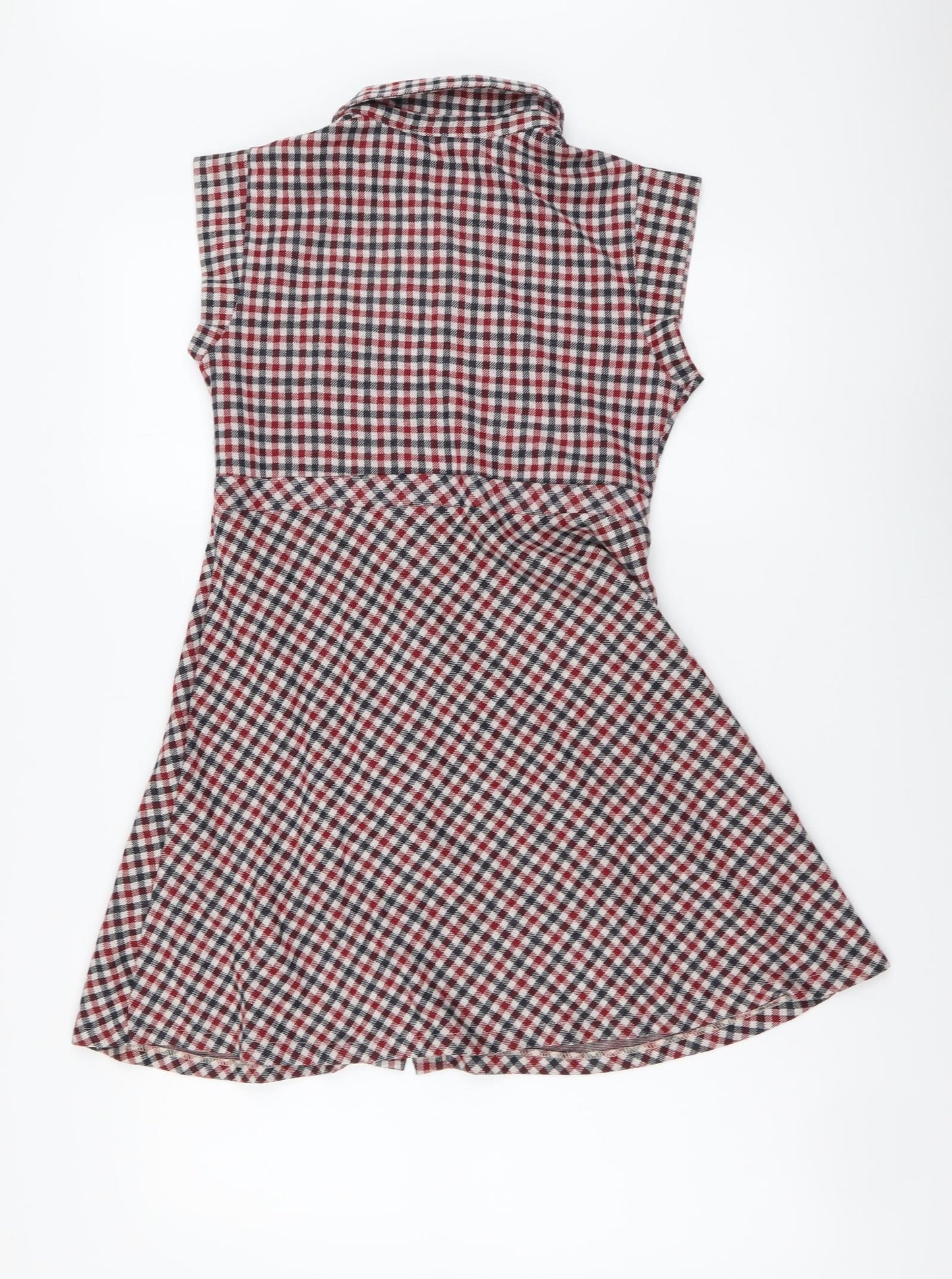 Zara Girls Red Check Polyester A-Line Size 13-14 Years Collared Button