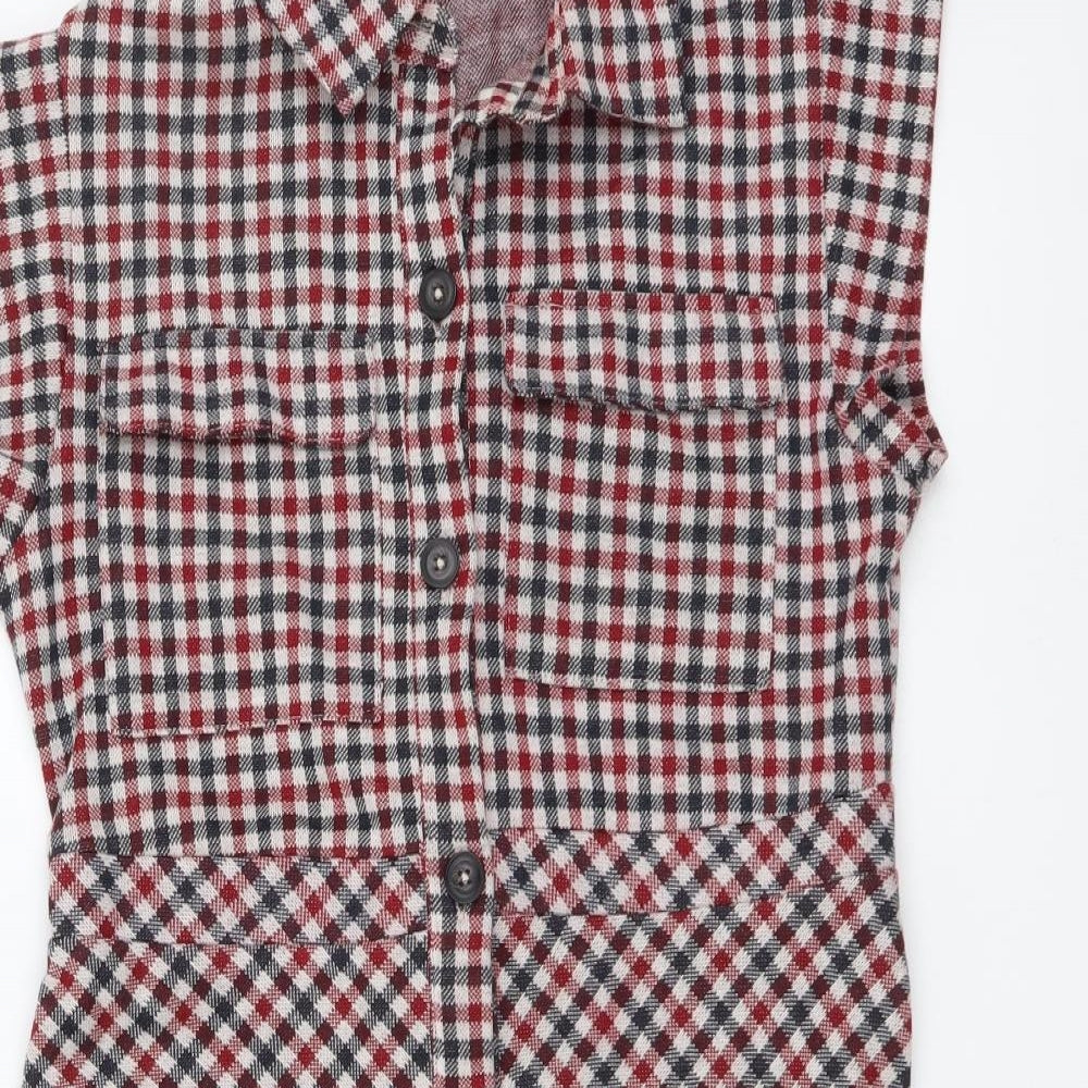 Zara Girls Red Check Polyester A-Line Size 13-14 Years Collared Button