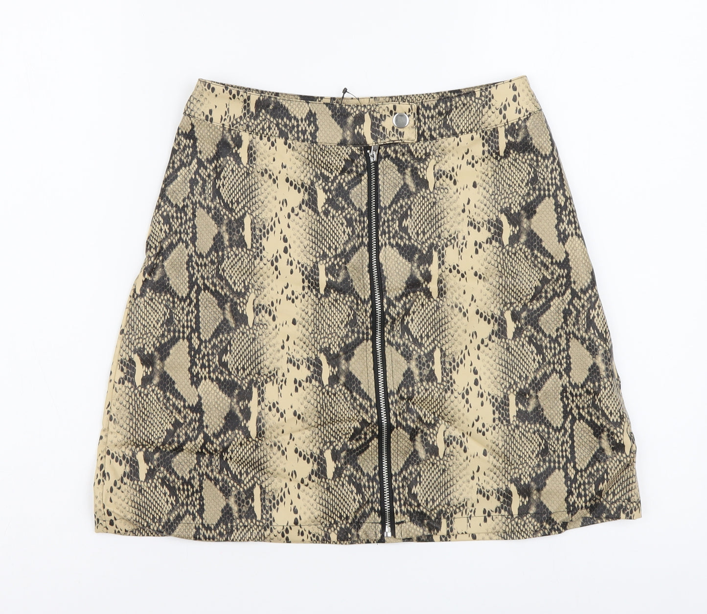 Primark Womens Beige Animal Print Polyurethane Mini Skirt Size 8 Zip - Snake pattern