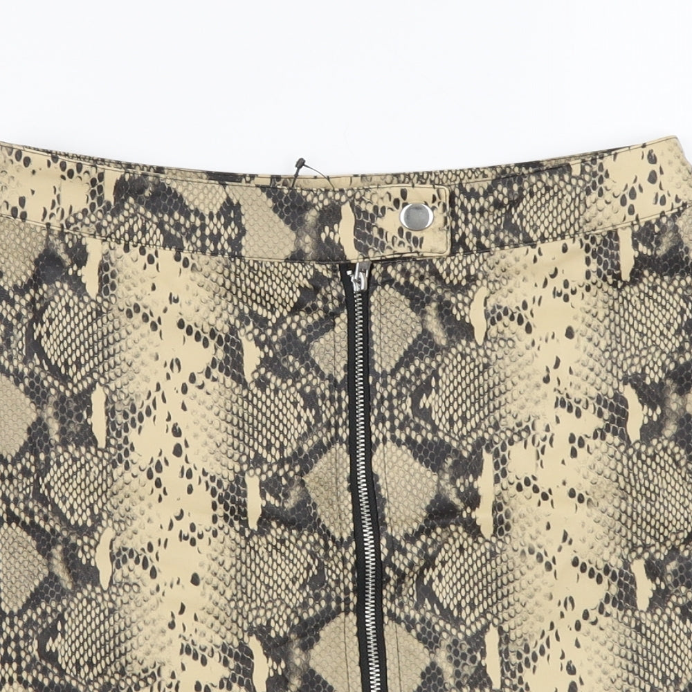 Primark Womens Beige Animal Print Polyurethane Mini Skirt Size 8 Zip - Snake pattern