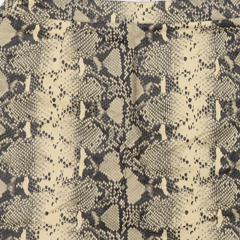 Primark Womens Beige Animal Print Polyurethane Mini Skirt Size 8 Zip - Snake pattern