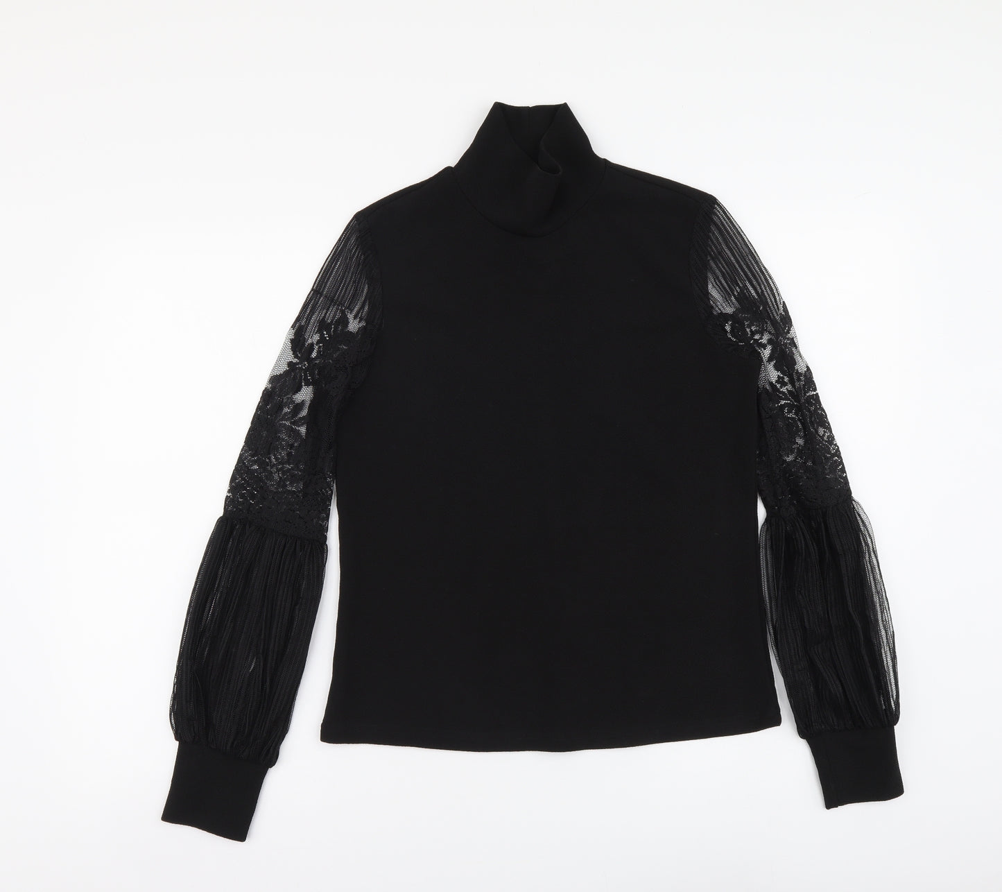 SheIn Womens Black Polyester Basic Blouse Size S High Neck