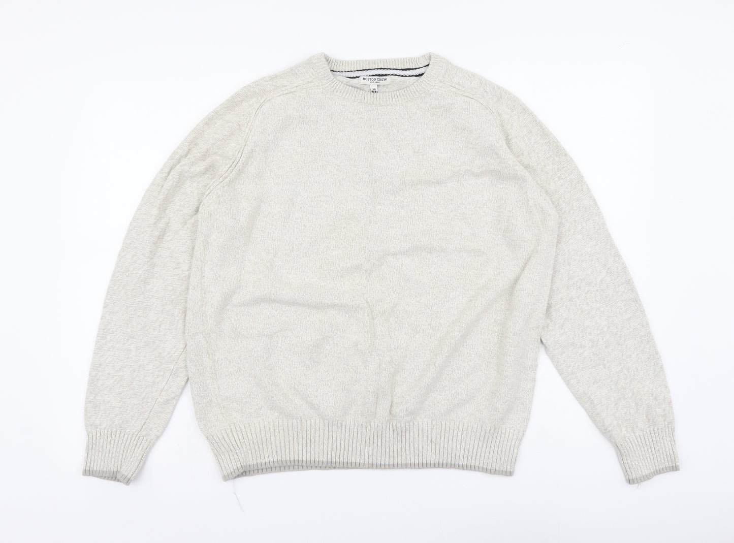 Boston Crew Mens Beige Round Neck Cotton Henley Jumper Size M