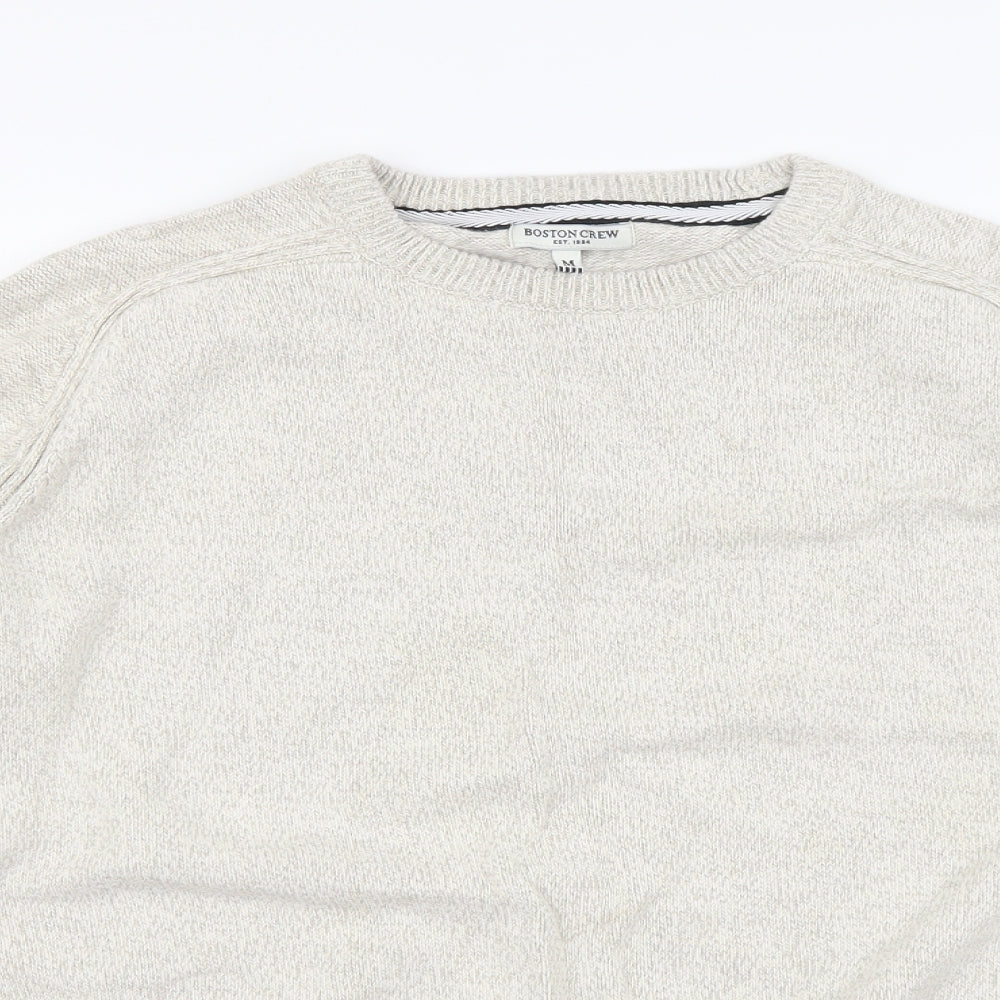 Boston Crew Mens Beige Round Neck Cotton Henley Jumper Size M