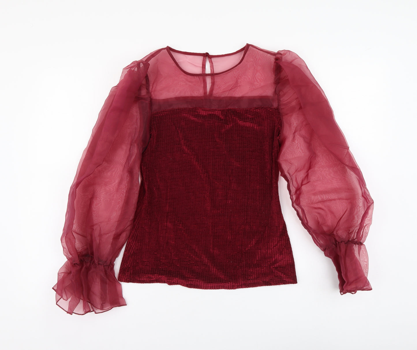 SheIn Womens Red Polyester Basic Blouse Size S High Neck