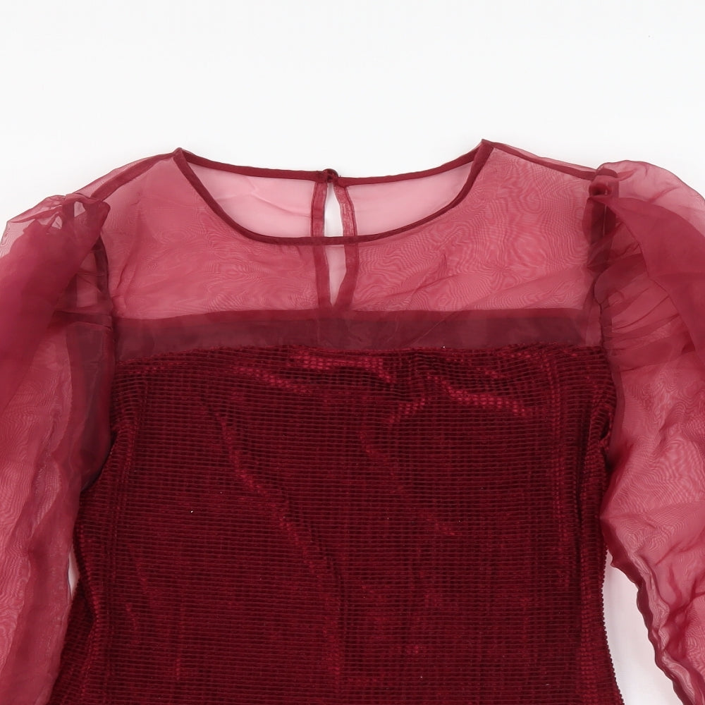 SheIn Womens Red Polyester Basic Blouse Size S High Neck