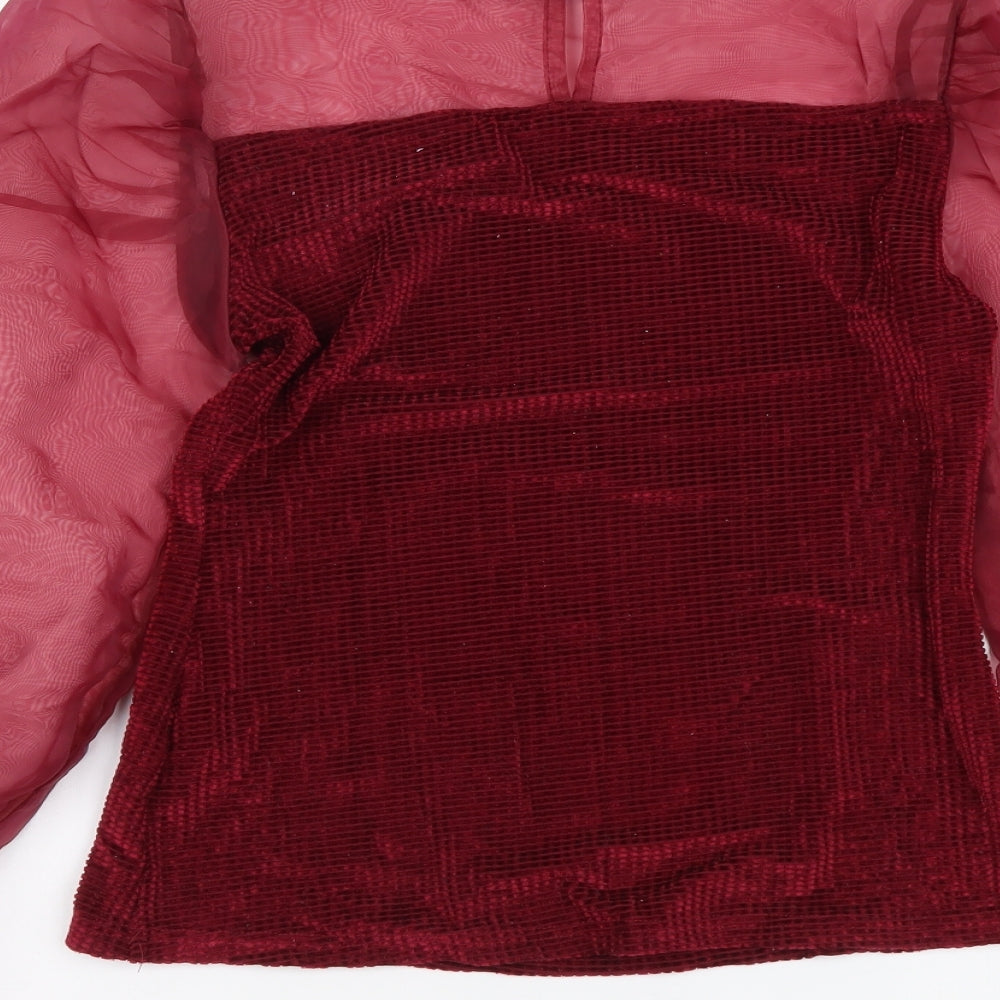 SheIn Womens Red Polyester Basic Blouse Size S High Neck