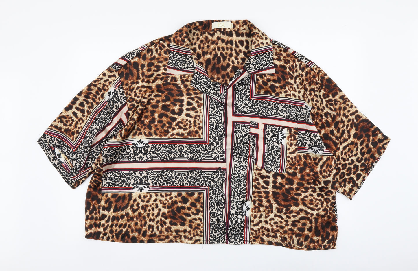 JCL Womens Beige Animal Print Polyester Basic Blouse Size S Collared - Leopard pattern