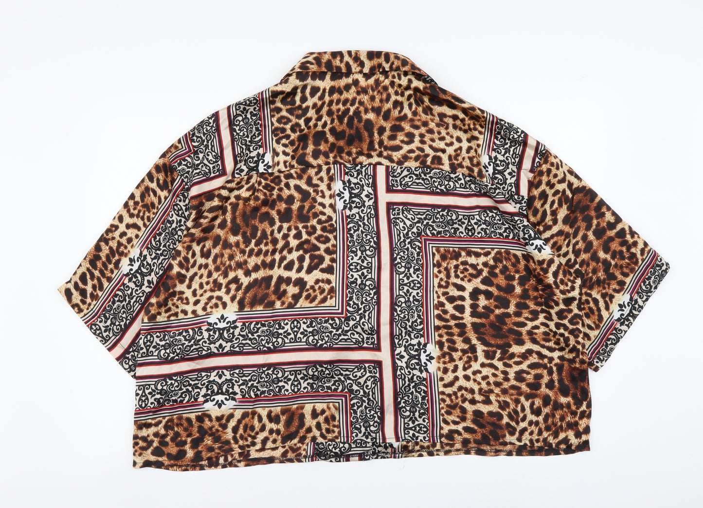 JCL Womens Beige Animal Print Polyester Basic Blouse Size S Collared - Leopard pattern