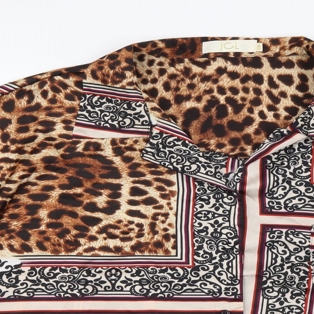 JCL Womens Beige Animal Print Polyester Basic Blouse Size S Collared - Leopard pattern