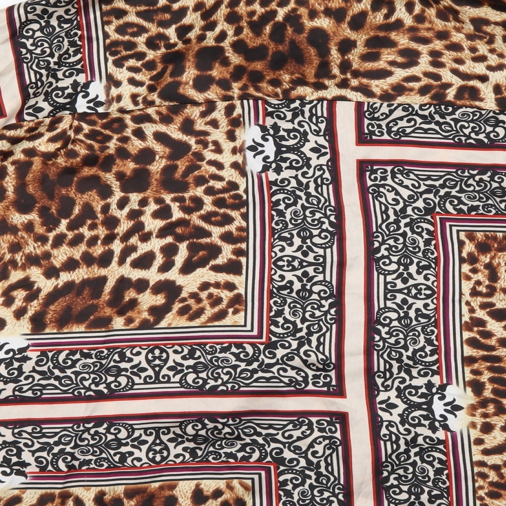 JCL Womens Beige Animal Print Polyester Basic Blouse Size S Collared - Leopard pattern