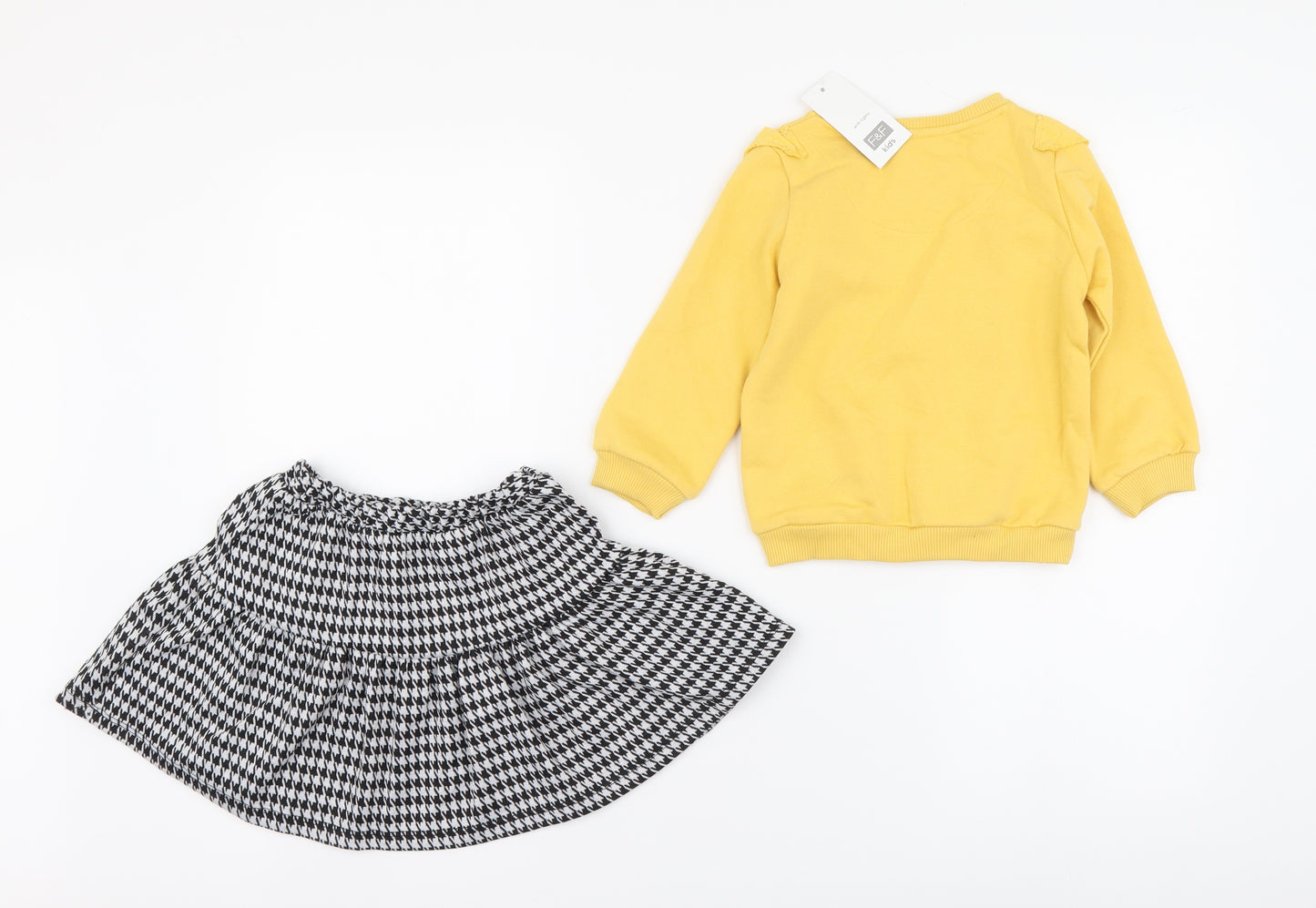 F&F Girls Yellow Herringbone Cotton Skirt Outfit/Set Size 2-3 Years Pullover
