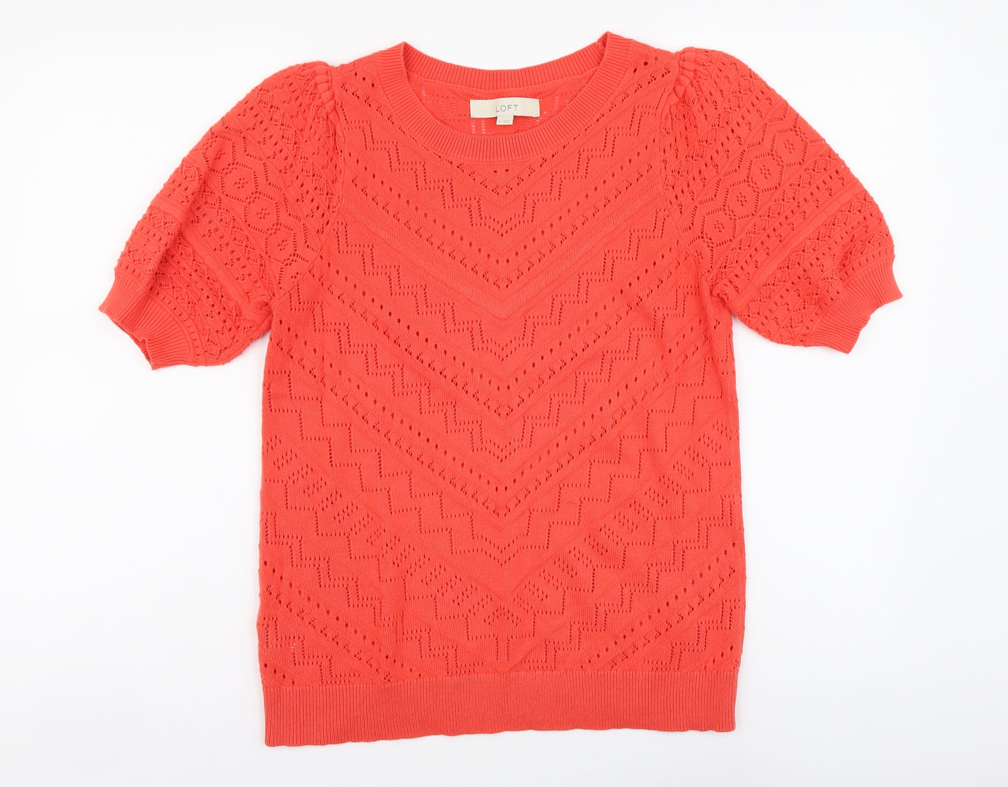 LOFT Womens Orange Round Neck Cotton Pullover Jumper Size S