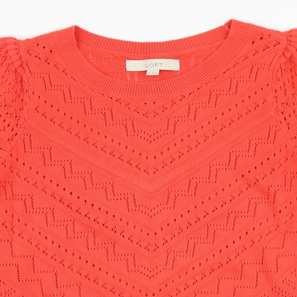 LOFT Womens Orange Round Neck Cotton Pullover Jumper Size S