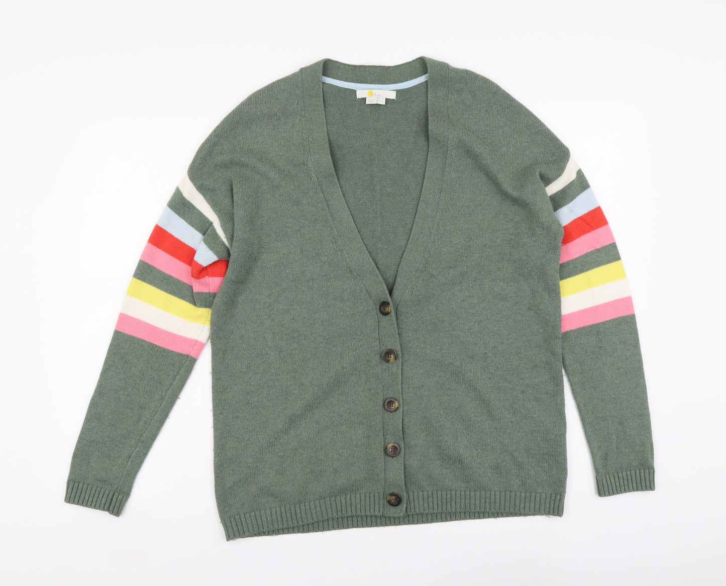 Boden Womens Grey V-Neck Striped Viscose Cardigan Jumper Size 12