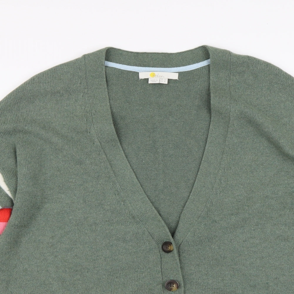 Boden Womens Grey V-Neck Striped Viscose Cardigan Jumper Size 12