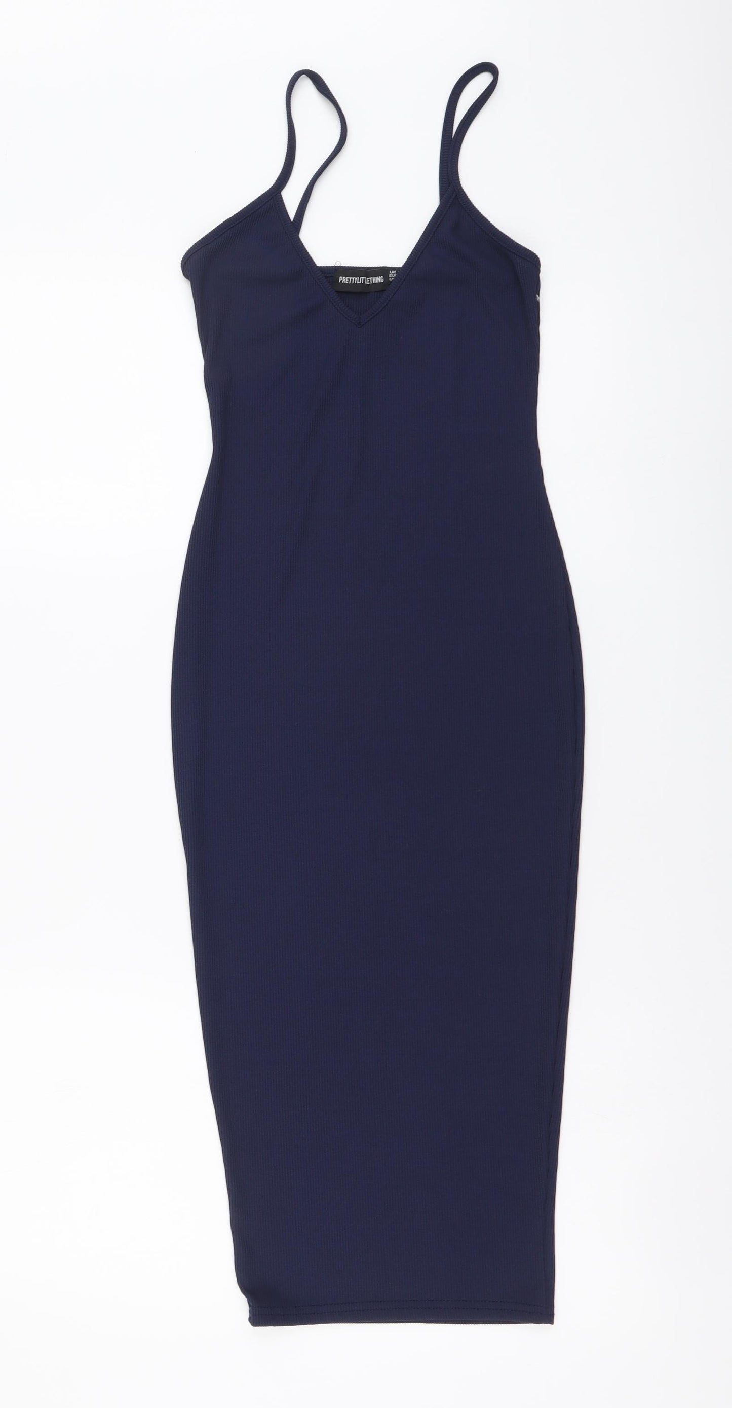 PRETTYLITTLETHING Womens Blue Polyester Bodycon Size 8 V-Neck Pullover