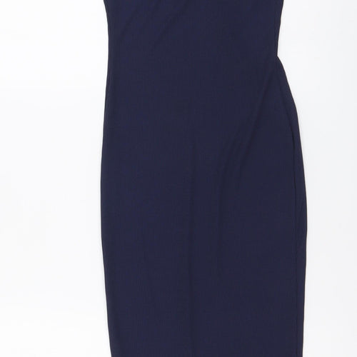 PRETTYLITTLETHING Womens Blue Polyester Bodycon Size 8 V-Neck Pullover