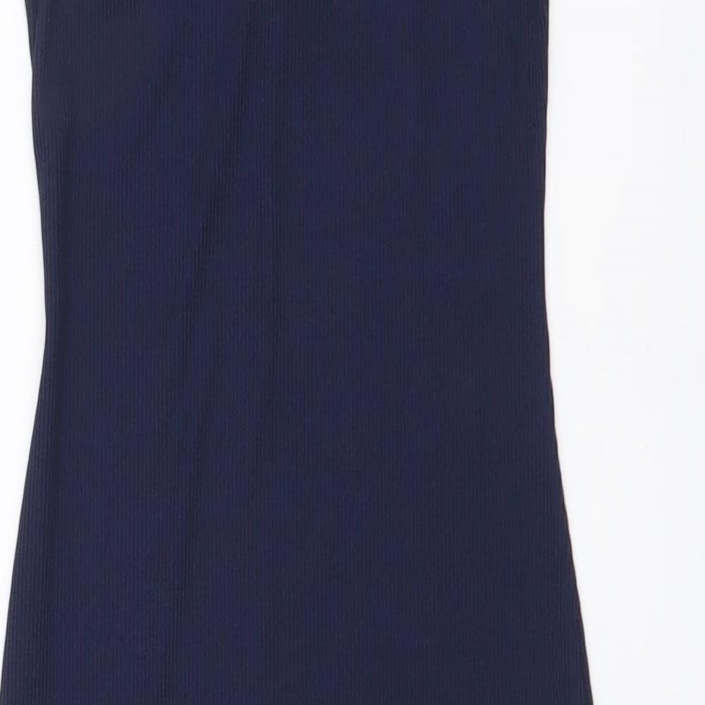 PRETTYLITTLETHING Womens Blue Polyester Bodycon Size 8 V-Neck Pullover