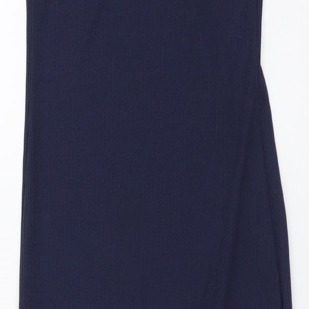 PRETTYLITTLETHING Womens Blue Polyester Bodycon Size 8 V-Neck Pullover