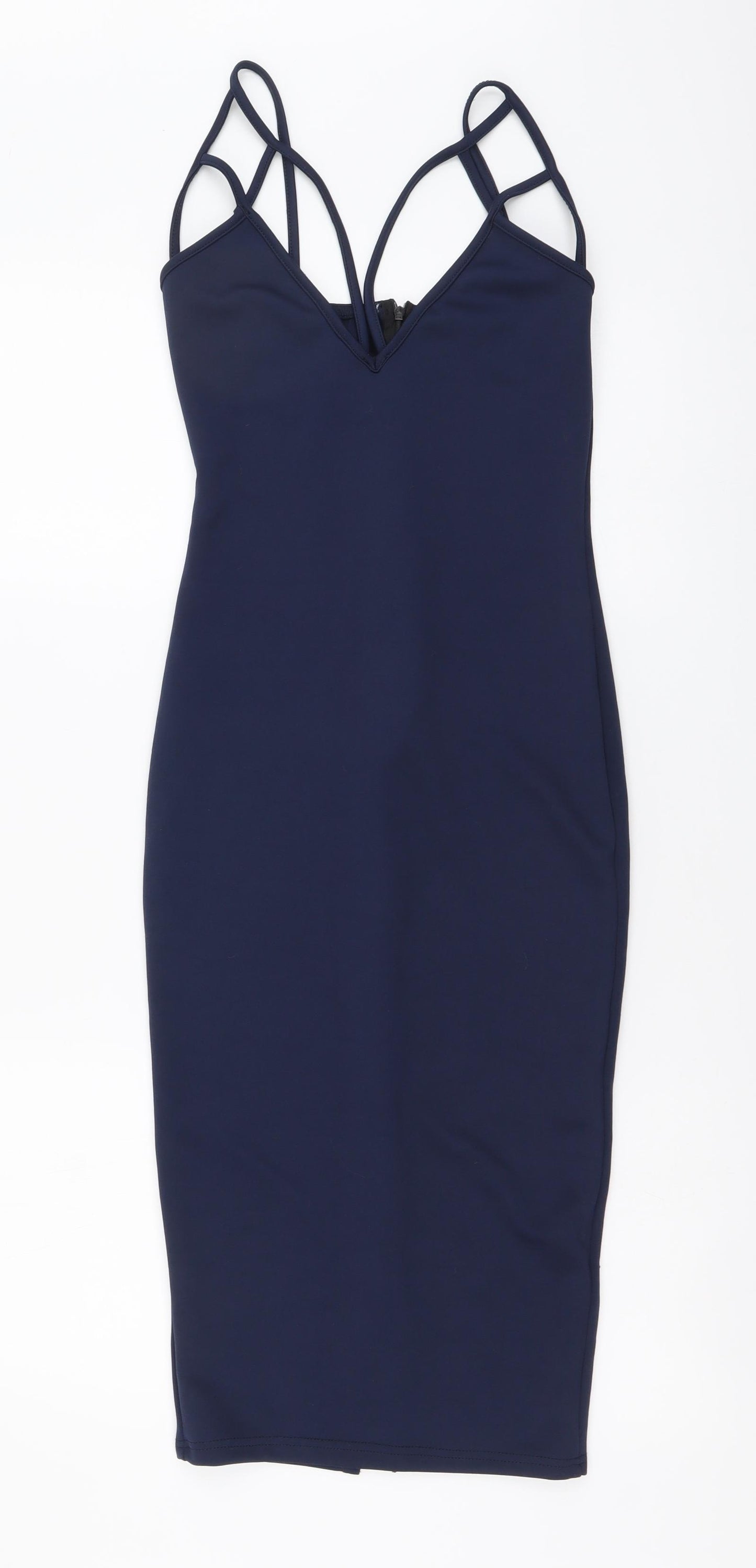 Missguided Womens Blue Polyester Bodycon Size 6 V-Neck Zip