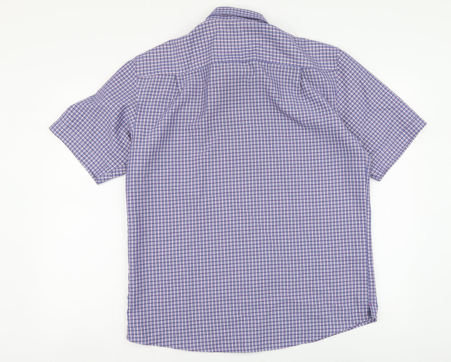 Marks and Spencer Mens Purple Check Modal Button-Up Size M Collared Button