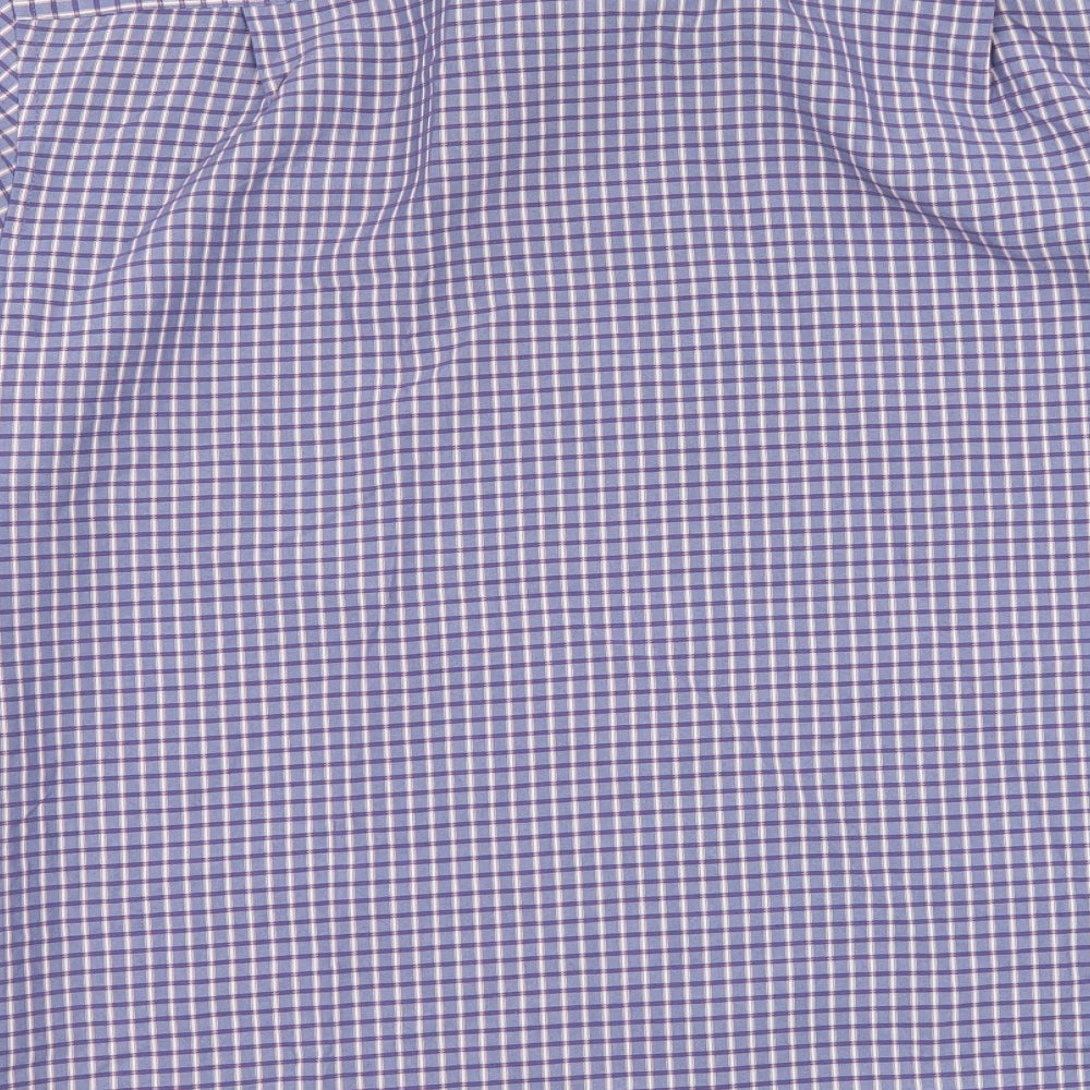 Marks and Spencer Mens Purple Check Modal Button-Up Size M Collared Button