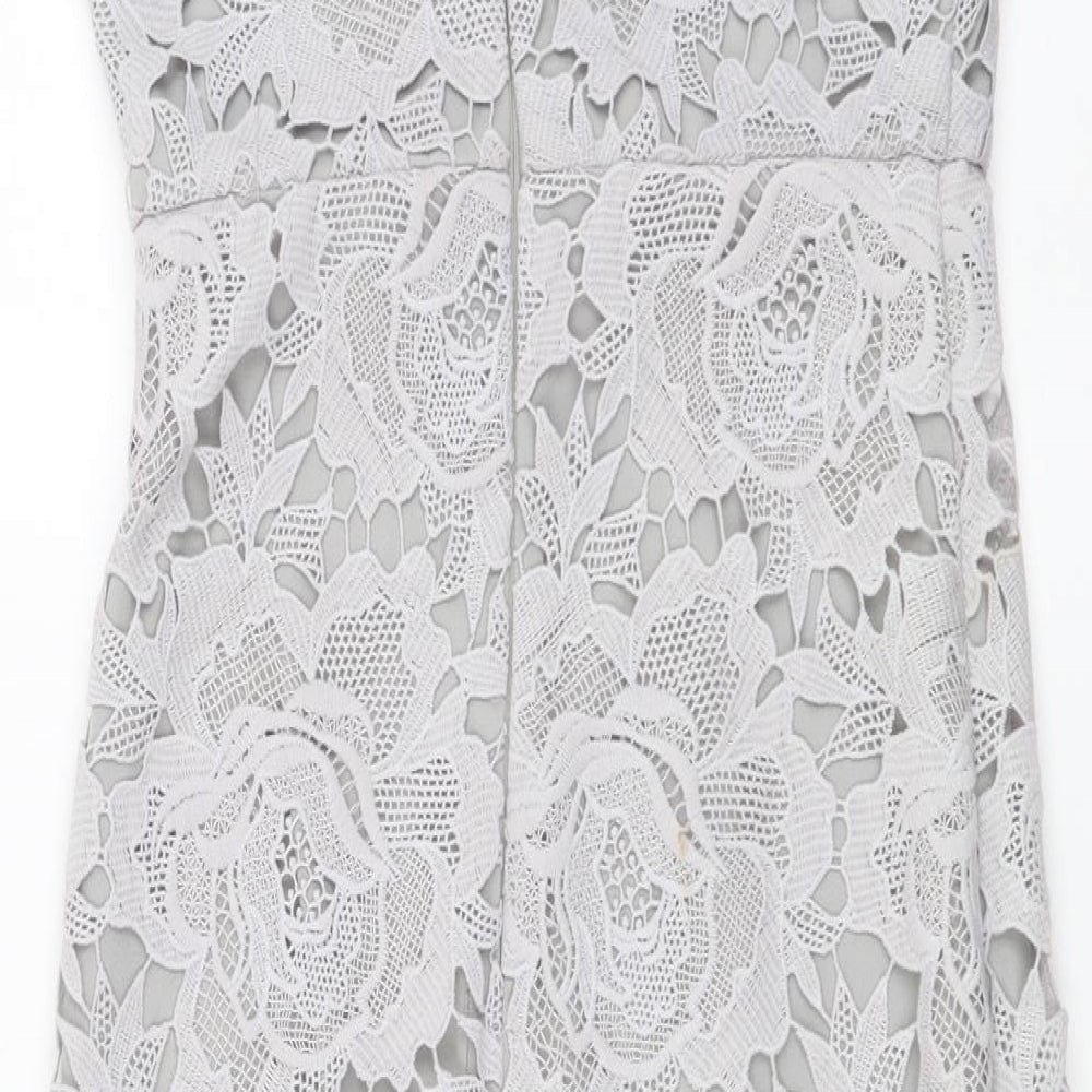 AX Paris Womens Grey Geometric Polyester Bodycon Size 8 V-Neck Zip