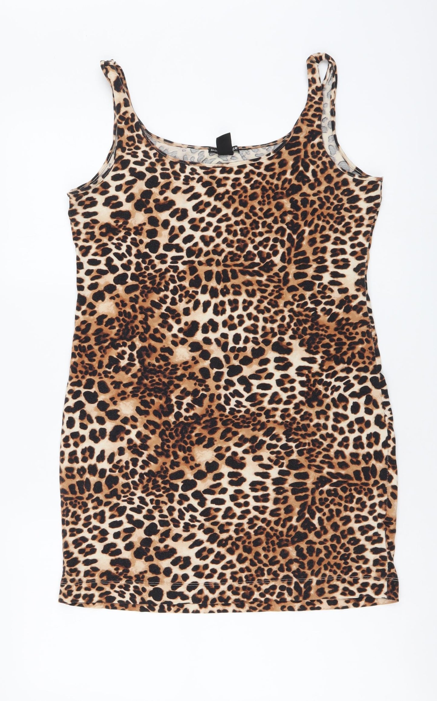 H&M Womens Brown Animal Print Cotton Basic Tank Size L Round Neck - Leopard pattern