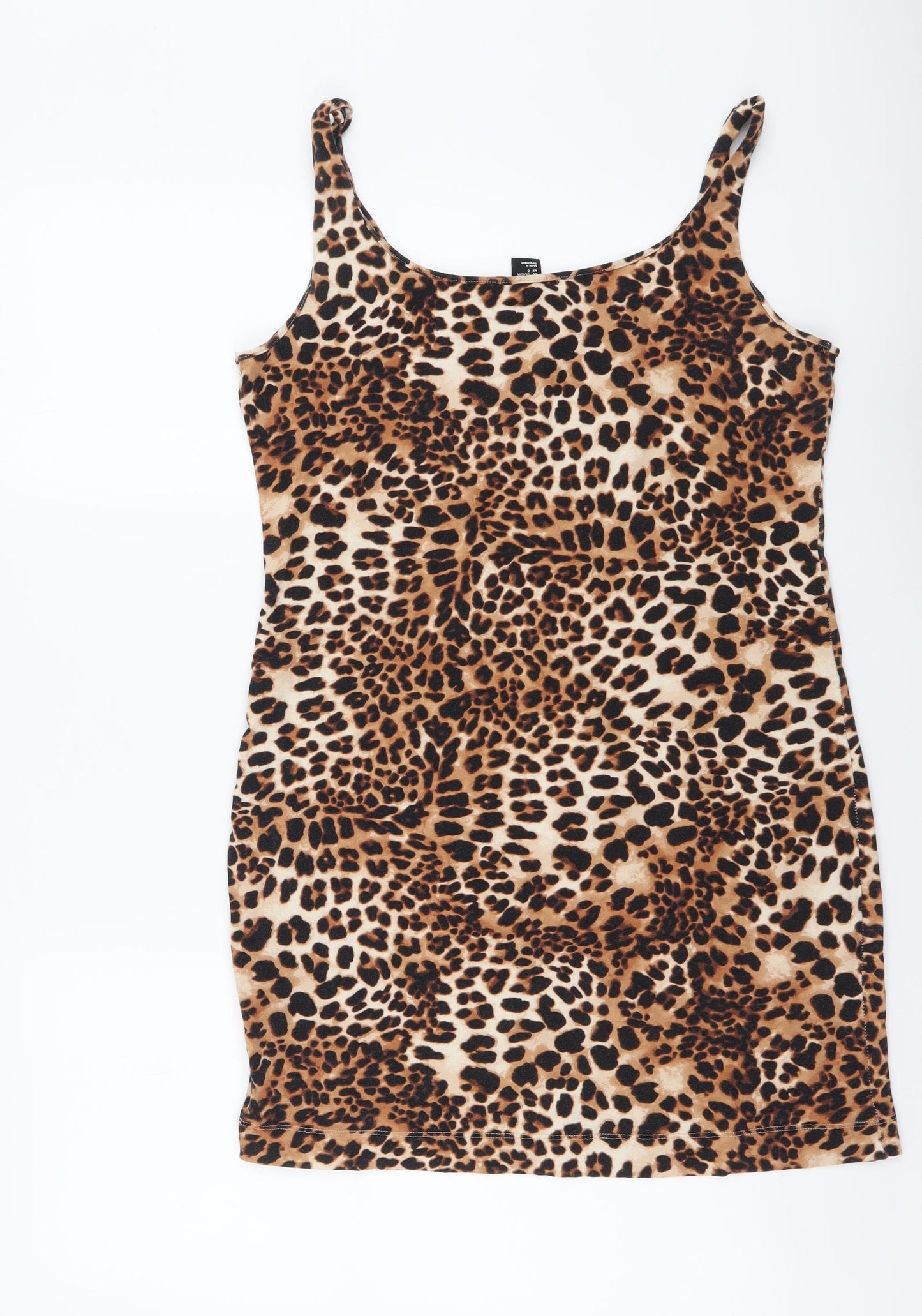 H&M Womens Brown Animal Print Cotton Basic Tank Size L Round Neck - Leopard pattern
