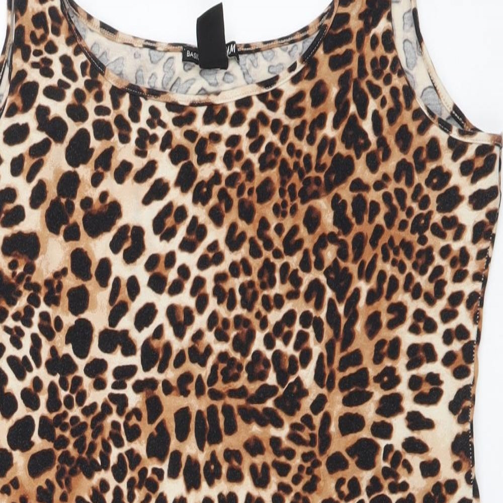 H&M Womens Brown Animal Print Cotton Basic Tank Size L Round Neck - Leopard pattern